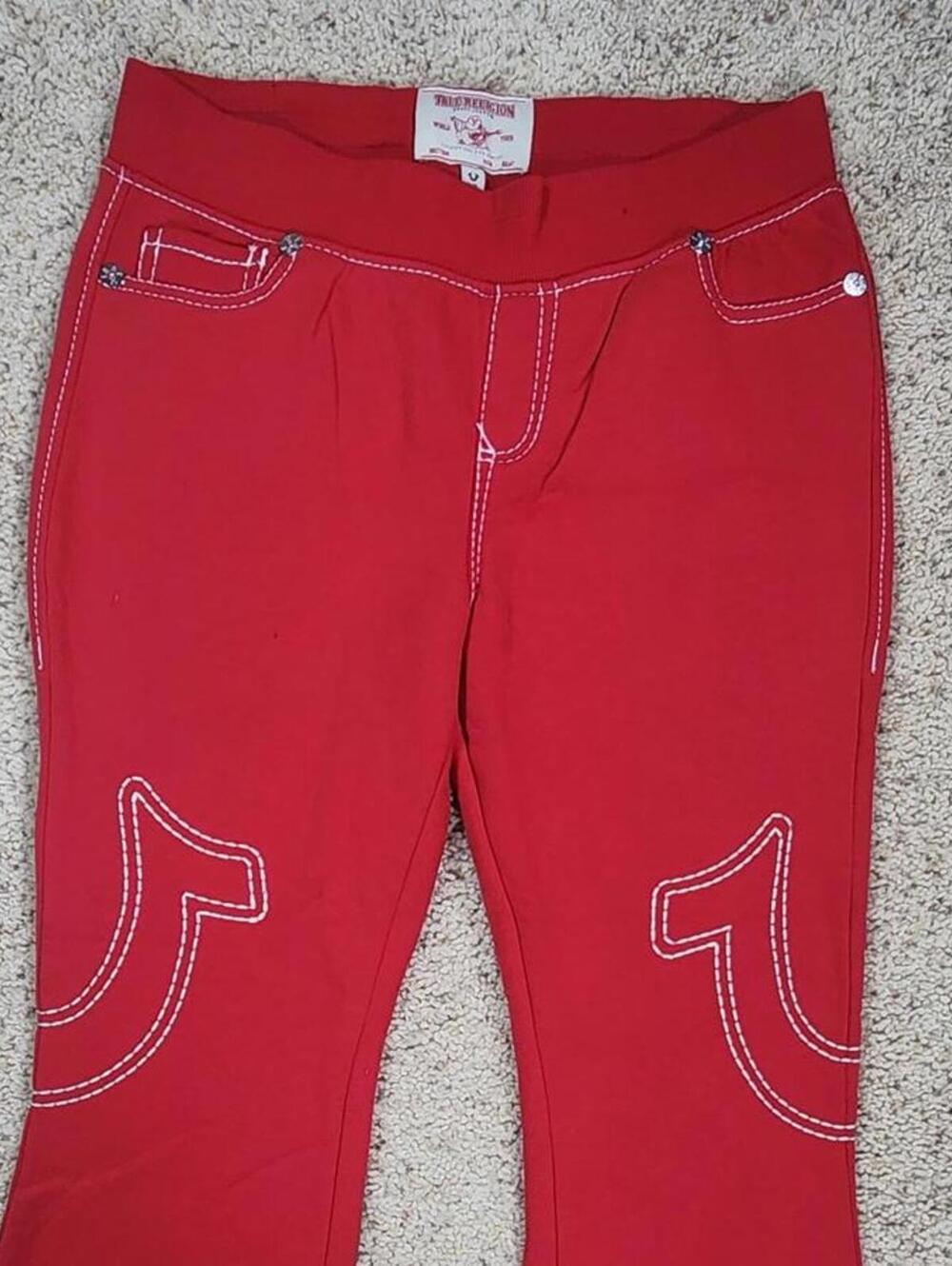 NEW True Religion Pull-On Flare Jeans Red Anniversary Large
